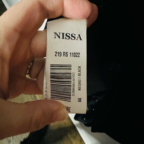 NISSA Black Velvet Crystal Embellished Sparkle Waist Strap Mini Dress Size US 10 - Picture 14 of 16